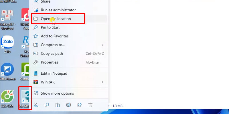 Mở vị trí file cài đặt