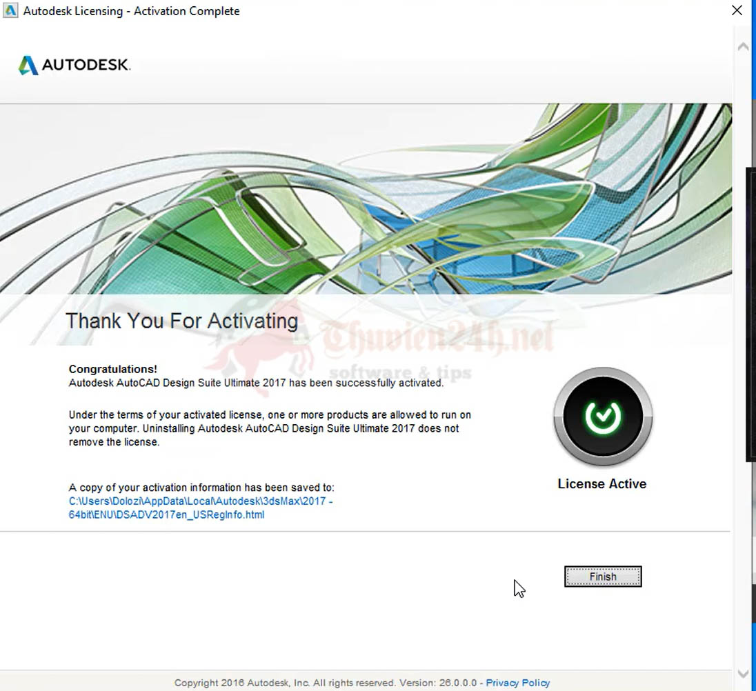 Chọn finish để hoàn thành 3ds max 2017