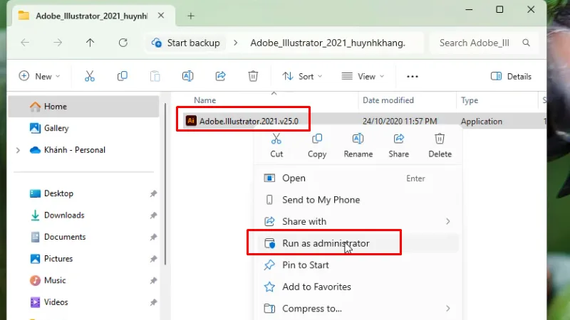 Adobe Illustrator 2021: Hướng Dẫn & Khắc Phục 12 Chạy file cài đặt bằng quyền Admin