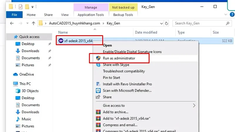 Autocad 2015 Xem video sẽ thành công 24 Chuột phải vào file như hình và chọn Run as admin