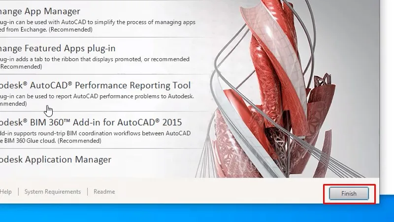 Autocad 2015 Xem video sẽ thành công 17 Bấm Finish