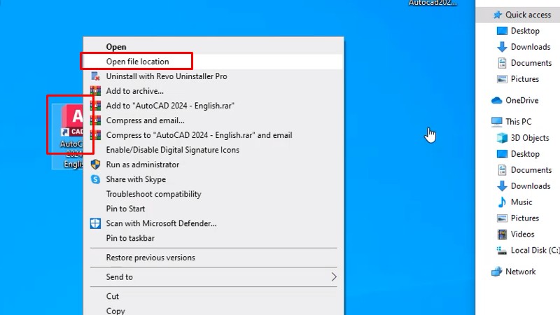 Tải AutoCad 2024: Hướng Dẫn Cài Đặt Thành Công 17 Chuột phải Autocad 2024 chọn open file location