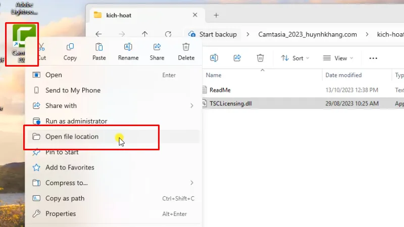 Camtasia 2023: Cách cài đặt miễn phí 21 Chuột phải app camtasia 2023 chọn Ope file location