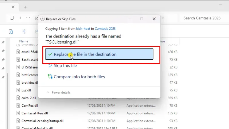 Camtasia 2023: Cách cài đặt miễn phí 23 Bấm Replace the file