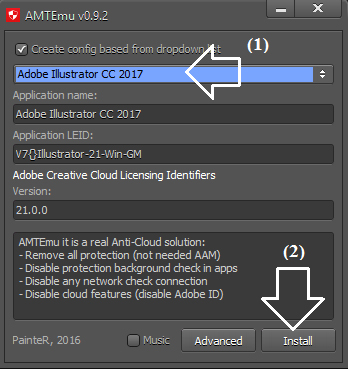 Chọn Adobe Illustrator CC 2017 và chọn Instal