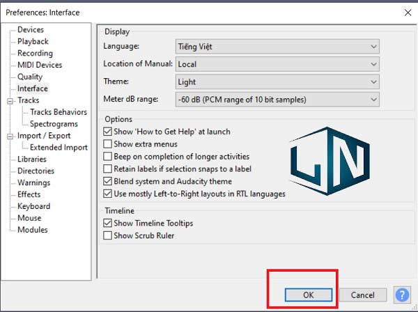 Chọn OK để hoàn tất cài đặt ngôn ngữ