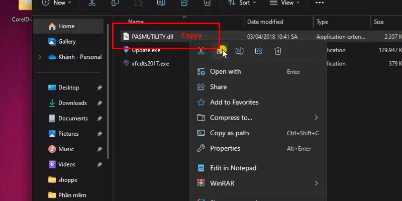 Cài Đặt CorelDRAW 2018 - Hướng Dẫn Đầy Đủ 24 vào lại thư mục kích hoạt và coppy File PASMUTILITY.dll