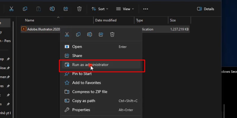 Chuột phải và chọn run as admin