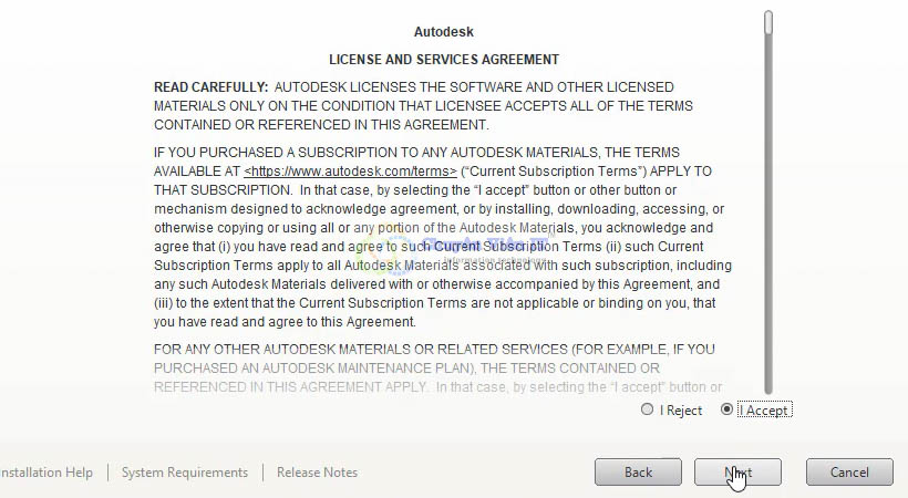 Chọn I Accept để cài autocad 2020