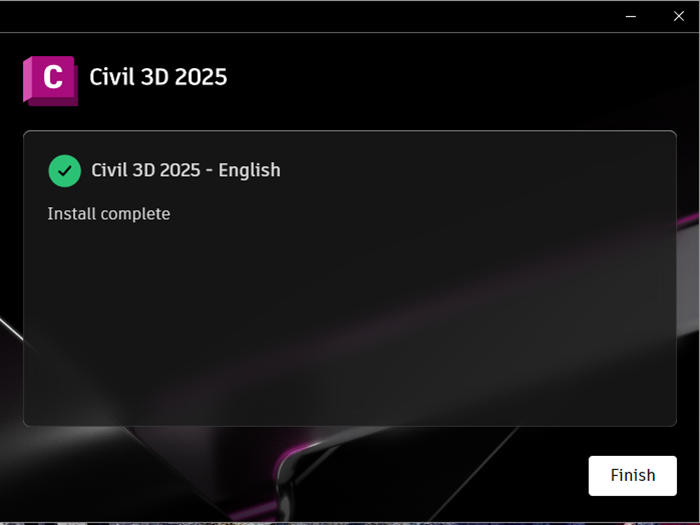 Nhấn "Finish" để hoàn tất quá trình cài đặt Civil 3D Nhấn "Finish" để hoàn tất quá trình cài đặt Civil 3D